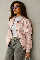 Стильна пудрова осінева кашемірова куртка-сорочка в карту