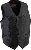 Black Size 38 Классический черный кожаный жилет Milwaukee Leather SH1310 с застежкой на кнопки