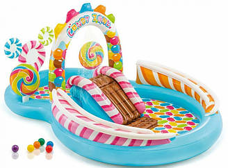 Водний надувний ігровий центр для дітей Intex 57149 Карамель з басейном і гіркою, розмір 295x191x130 см
