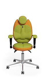 Дитяче ергономічне крісло Trio комбінована оббивка тканина Азур Orange вставки Olive (Kulik System ТМ)