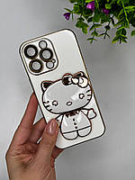 Чохол для IPhone Гальванічний з підставкою (Pop-Socket) Hello Kitty White