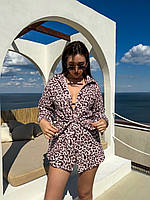 Леопардовая пляжная туника рубашка светлая