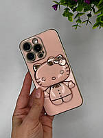 Чохол для IPhone Гальванічний з підставкою (Pop-Socket) Hello Kitty Pink Sand