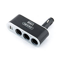 Розгалужувач прикурювача Carlife 3в1 + USB з LED підсвічуванням, 12В, 5A