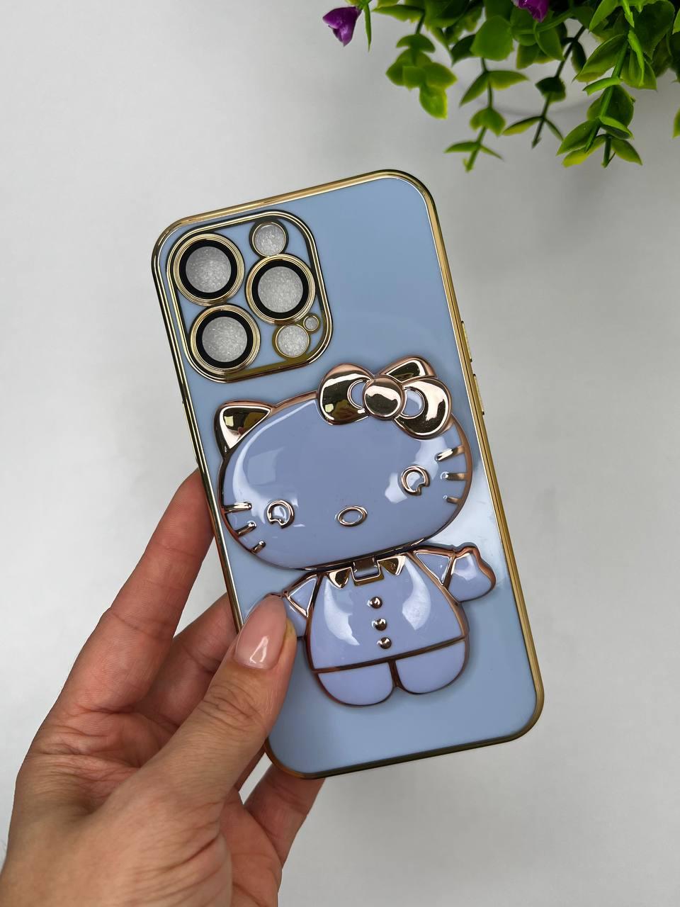 Чохол для IPhone Гальванічний з підставкою (Pop-Socket) Hello Kitty lighting Blue
