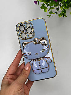 Чохол для IPhone Гальванічний з підставкою (Pop-Socket) Hello Kitty  lighting Blue