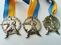 Медаль спортивная с лентой Карате серебро