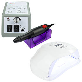 Стартовий набір для манікюру гель лаком Фрезер машинка для манікюру Lina 2000 + Лампа для манікюру Sun X 80Вт