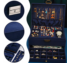 Ювелірна скринька шкатулка кейс для прикрас 24х17,5х11см синя, фото 2