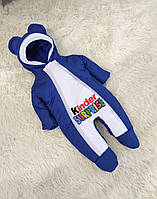 Теплый комбинезон для новорожденных мальчиков 56-62 размер, принт Киндер, синий