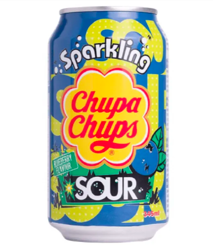Газований напій Chupa Chups Sparkling Sour Blueberry Flavour кисла чорниця 345 мл