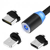 Магнитный кабель 3в1 USB 1м на Micro+Iphone+Type-C