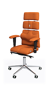 Ергономічне крісло Pyramid хрестовина хром тканина Азур Orange (Kulik System ТМ)