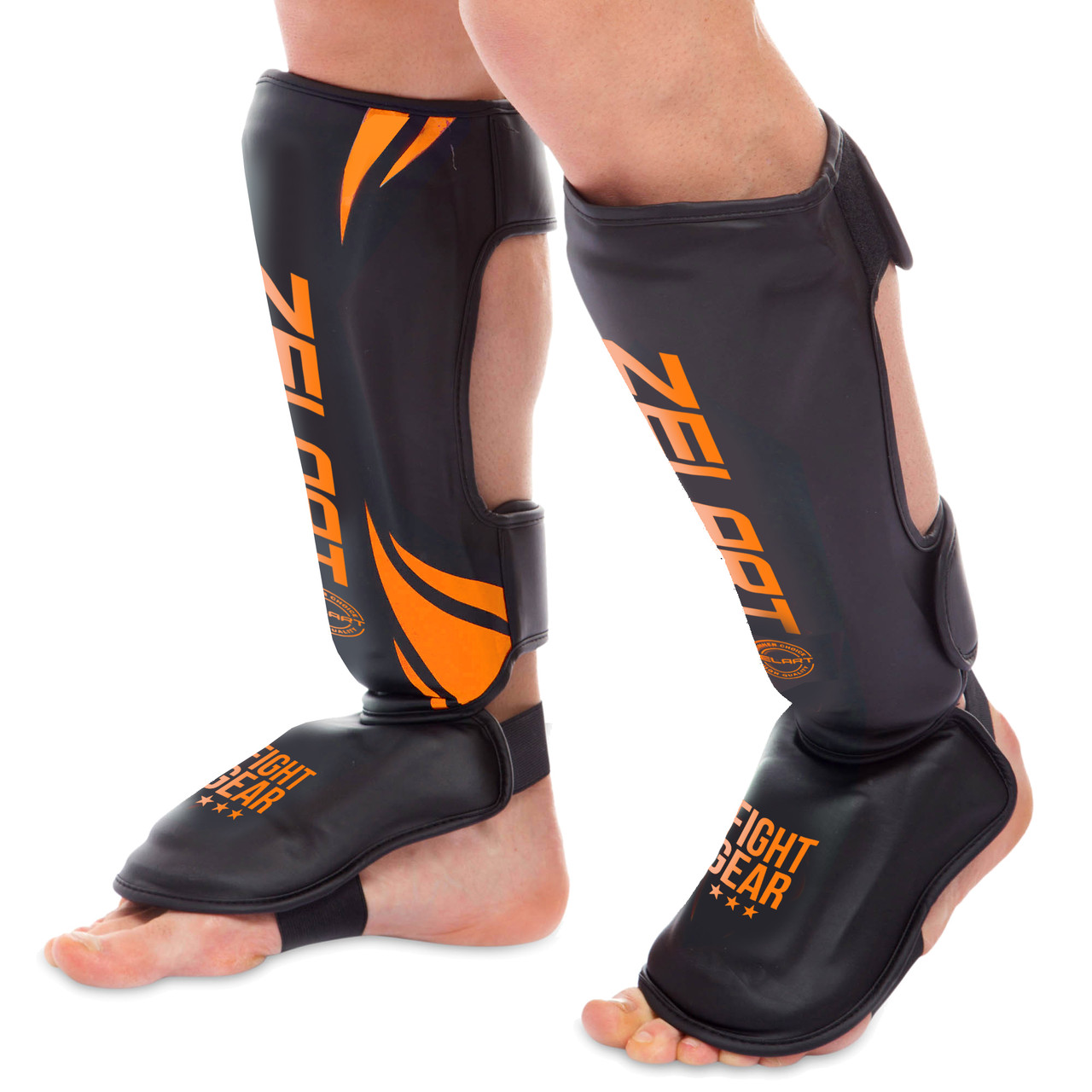 Захист гомілки та стопи захист для ніг Zelart Fight Gear 8356 розмір M Black-Orange
