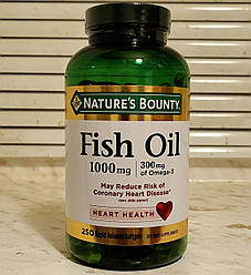 Омега 3 Nature's Bounty Fish Oil 1000 mg 250 капсул фіш оіл риб'ячий жир жирні кислоти