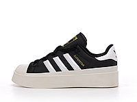 Кроссовки женсике Adidas Superstar Platform Bonega черные, натуральная кожа, прошиты. код KD-14401