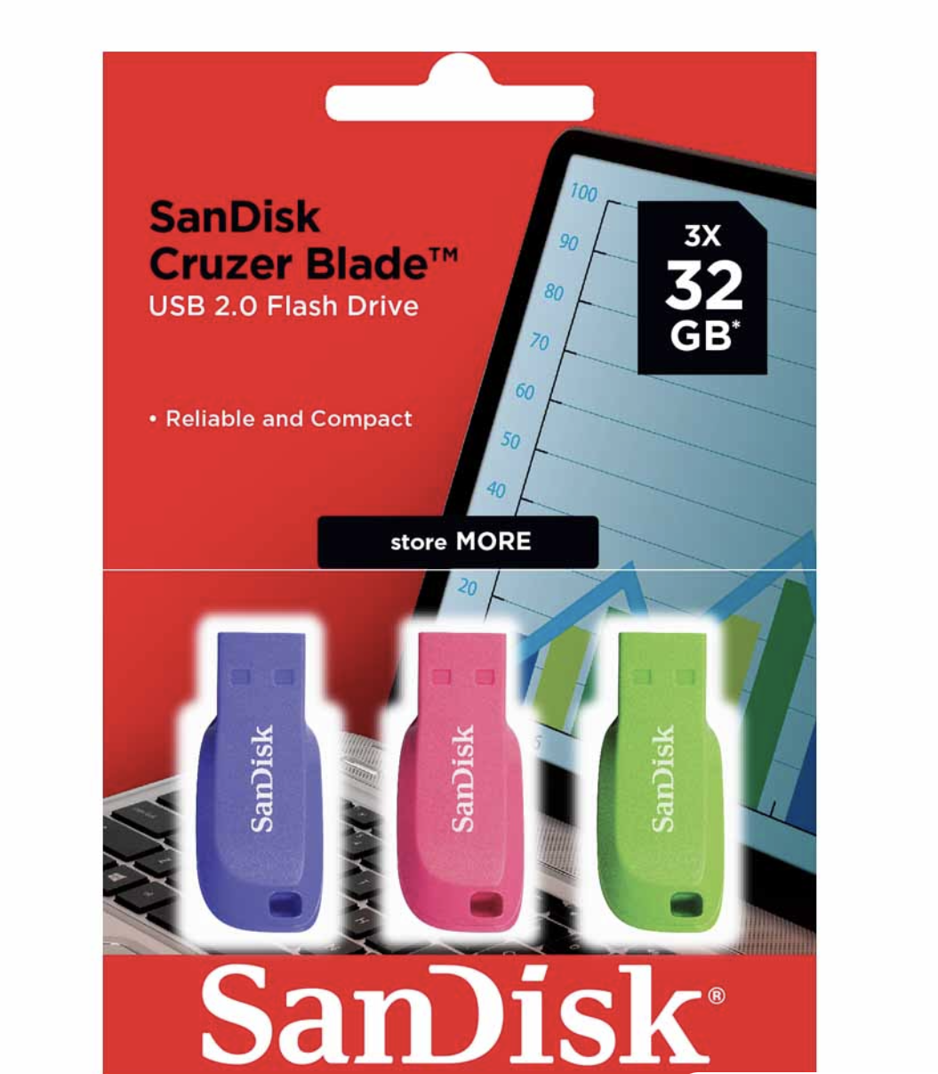 Флеш-накопичувач Ролловер для збільшення SanDisk Cruzer Blade USB 32 ГБ 3 шт., фото 1