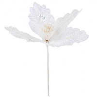 Декоративна новорічна квітка біла з блискітками