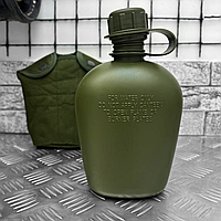 Армейская фляга для воды тактическая 1000 ml с подсумком олива пластиковая BT