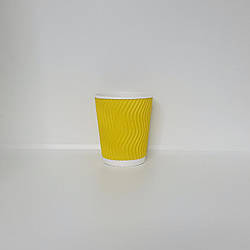 Стакан гофрований жовтий Хвиля 175 мл паперовий одноразовий гофра для кави