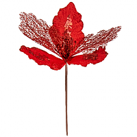 Декоративна новорічна квітка червона з блискітками