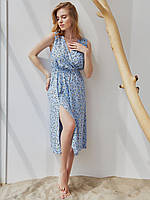 Летнее женское платье-мини из легкой приятной ткани нежно-голубое 42, 44, 46