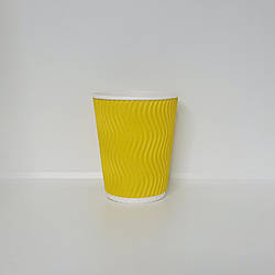Стакан паперовий гофра жовтий 250 мл одноразовий стаканчик гофрований для кави