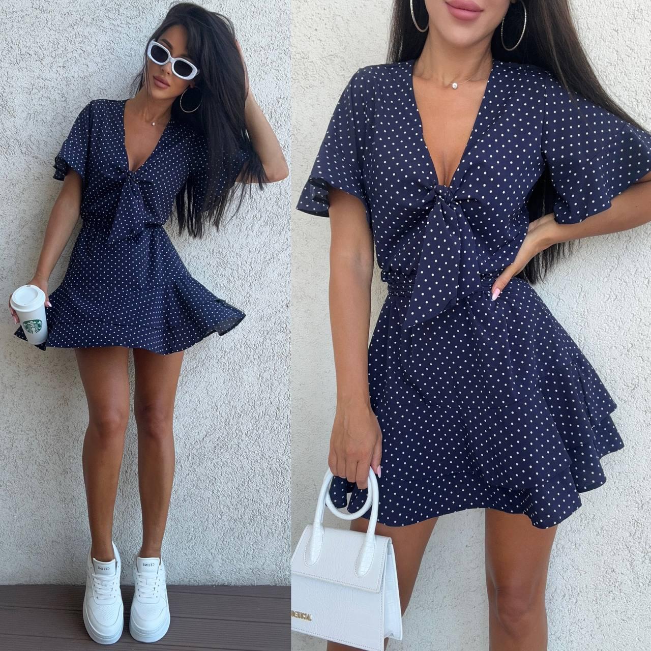 Літнє плаття із софту в горошок, фото 1