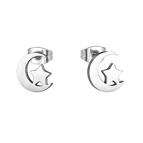 Сережки з нержавіючої медичної сталі стали "Місяць із зіркою"