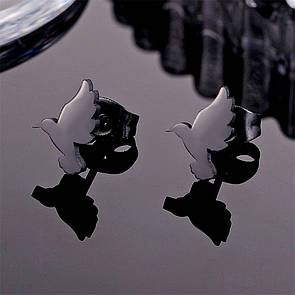 Сережки з нержавіючої медичної сталі з емаллю "Птичный політ"