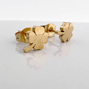 Сережки з нержавіючої медичної сталі з позолотою "Клевер"