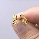 Сережки з нержавіючої медичної сталі з позолотою "Ананас", фото 3