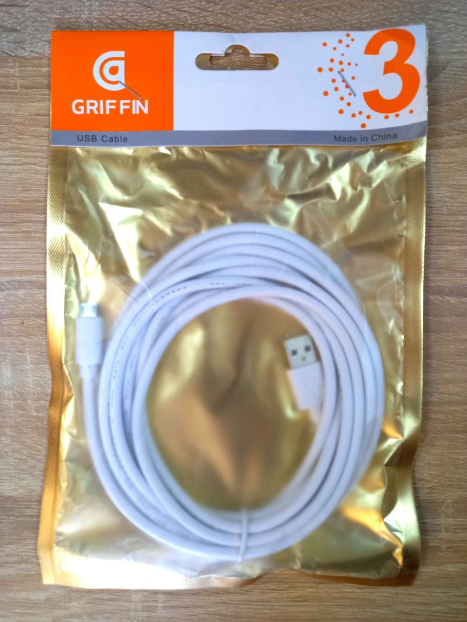 Micro USB кабель GRIFFIN (2.1A, 3 метри) білий, Data-кабель