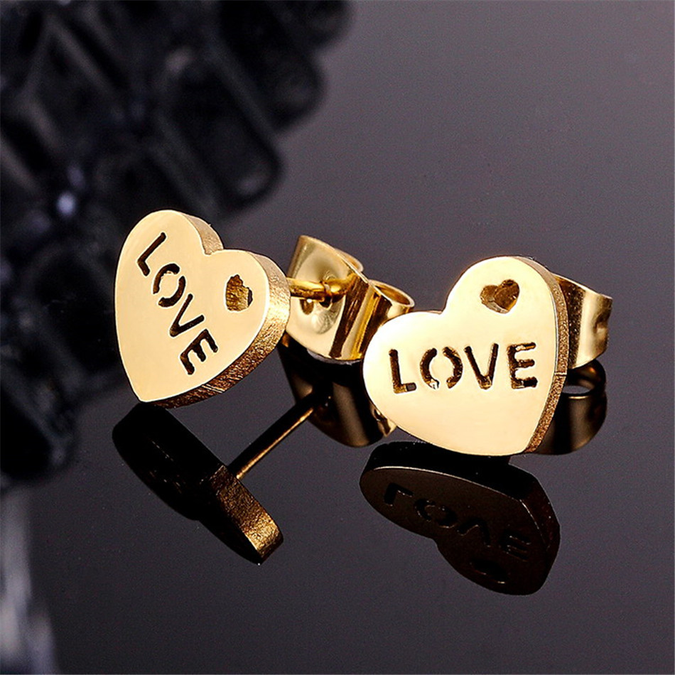 Сережки з нержавіючої медичної сталі з позолотою "First Love", фото 1