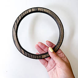 Ручки дерев'яні для сумок темні кільце пара, діаметром 15 см, ручка кругла для сумки макраме