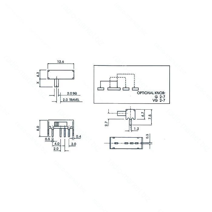 Перемикач повзунковий SK-13d07vg5, кутовий