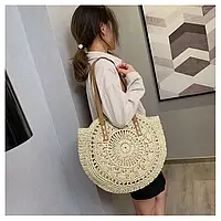 Плетена сумка з орнаментом із рафії, жіноча сумка із соломи світла Код 68-0103