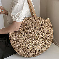 Плетеная сумка с орнаментом из рафии, женская сумка из соломы темная Код 68-0108