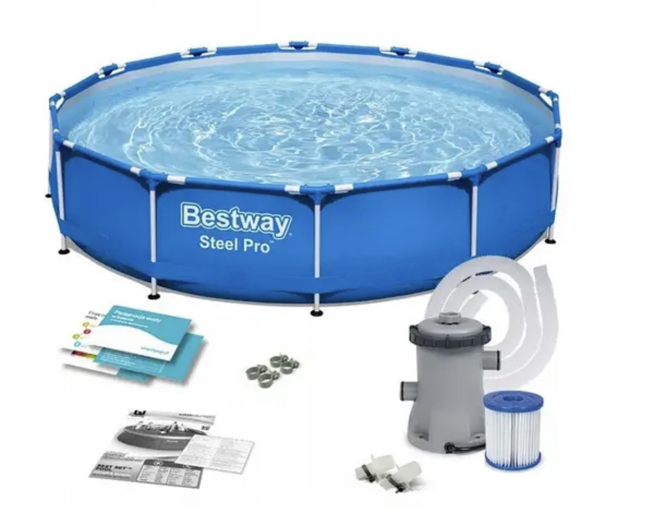 Каркасний басейн з насосом та фільтром для води Bestway Steel Pro 56681 366х76 см 6473 л фільтр-насос Польща