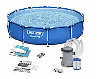 Каркасный бассейн с насосом и фильтром для воды Bestway Steel Pro 56681 366х76 см 6473 л фильтр-насос Польша