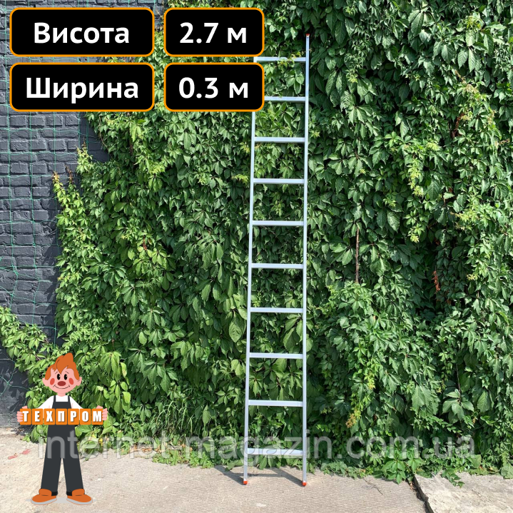 Алюмінієва односекційна приставна драбина на 10 сходинок