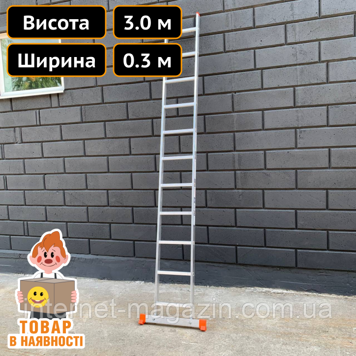 Алюмінієва односекційна приставна драбина на 11 сходинок, фото 1