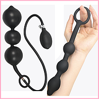 Анальний розширювач надувний, Анальна трирівнева пробка з грушею, Стимулятор анальний з кільцем 24 см, Інтимні