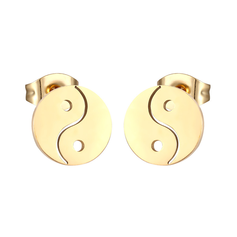 Сережки з нержавіючої медичної сталі з позолотою "Інь-Янь", фото 1