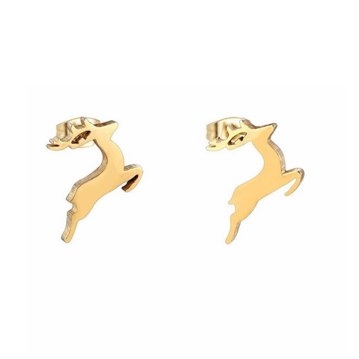 Сережки з нержавіючої медичної сталі з позолотою "Animal deer", фото 1