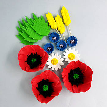 Набір цукрових прикрас Slado Коровай (макі, ромашки, волошки, колоски, листочки) — 16 шт.