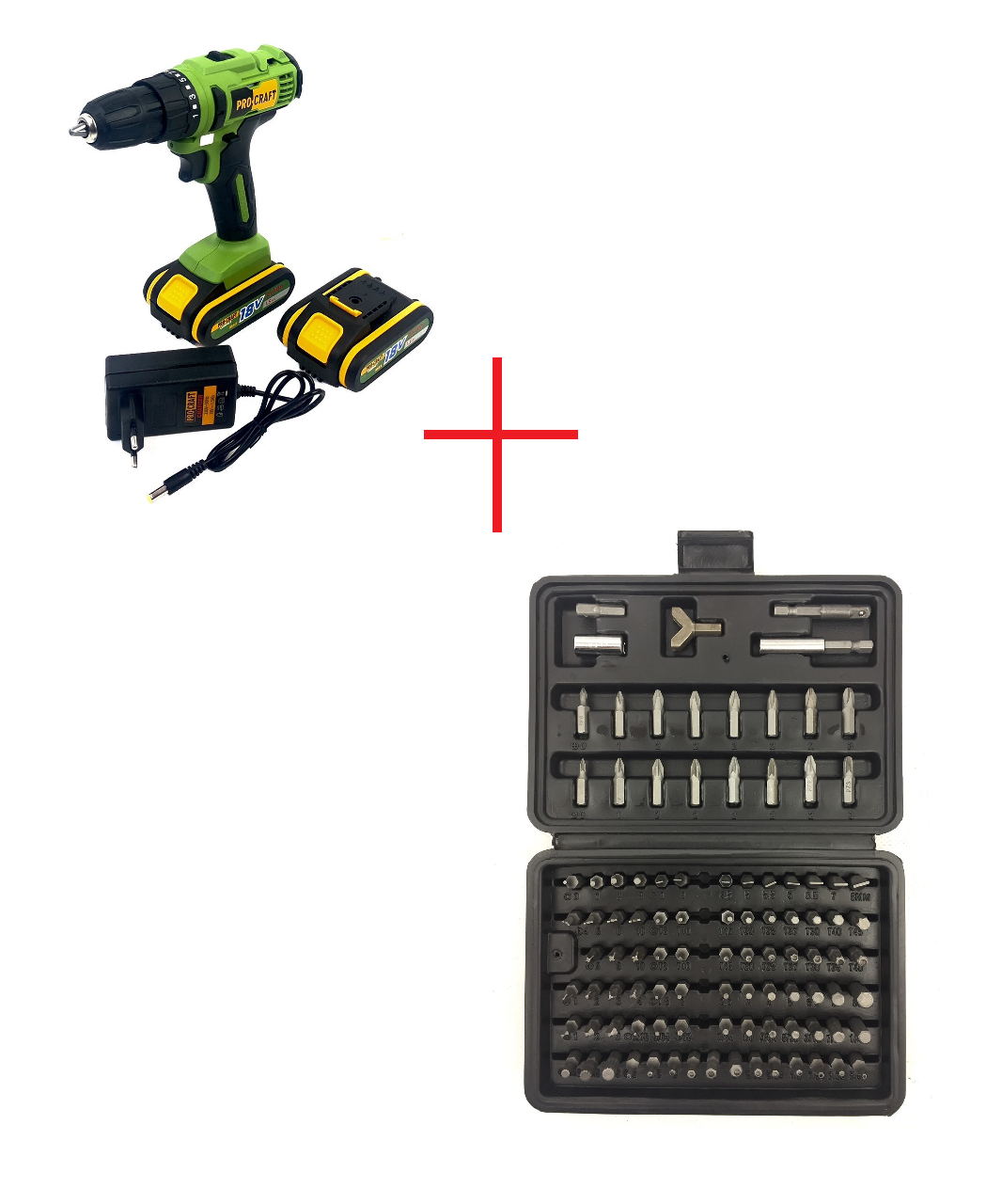 Комплект акумуляторний шуруповерт ProCraft PA18C + Набір біт ALFA 100 шт. (ALSB100), фото 1