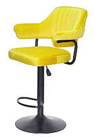 Кресло барное с подлокотниками Jeff Bar BK-BASE бархат желтый лайм, на черной ноге с регулировкой высоты