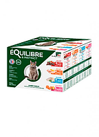 Упаковка Кусочки в соусе eQuilibre для взрослых и стерилизованных кошек, мультипак 4 вкуса, 85 г, 24 шт