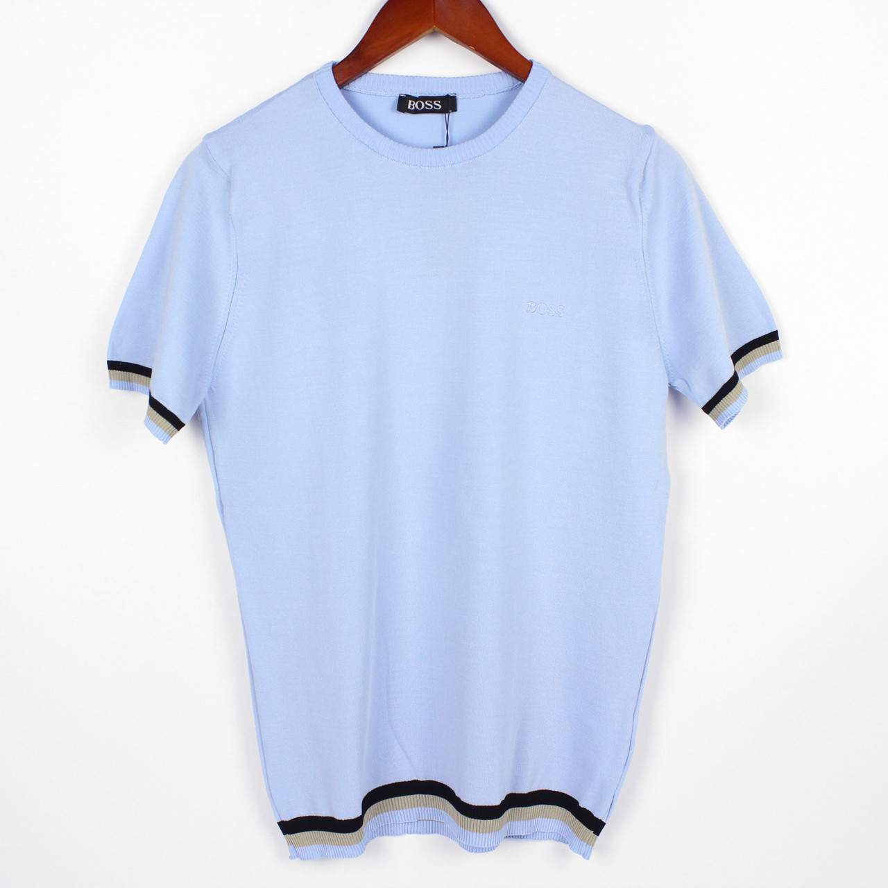 Мужская футболка Boss с резинкой внизу, мягкий тянущийся материал, цвет голубой Голубой, 3XL - фото 1 - id-p1867327048